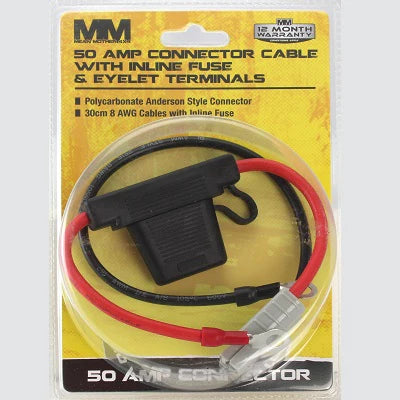 Anderson Connector Cable with Inline Fuse & Eyelet Terminals 50Amp